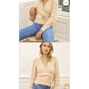 Rouje Marty Angora Plunge Neckline Beige Sweater Size 34 Virgin Wool Wrap Up